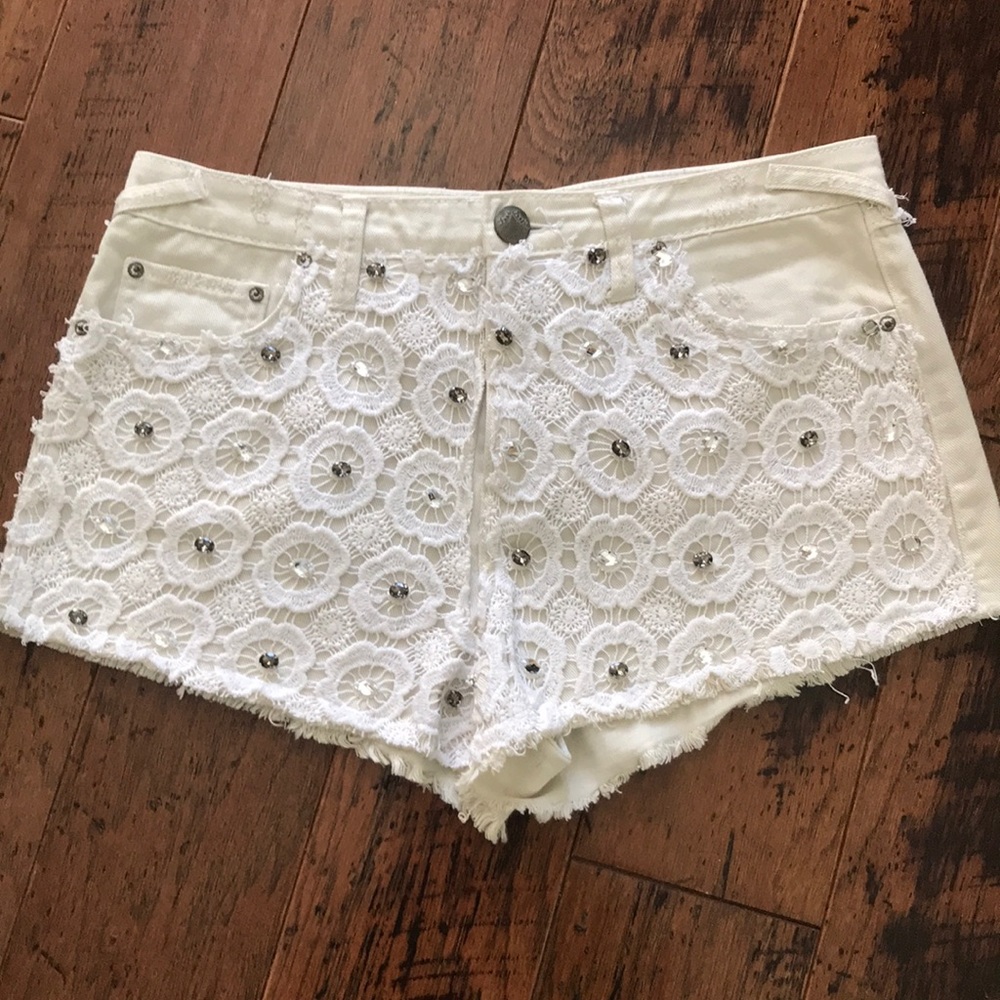 Free People white sequin shorts!
